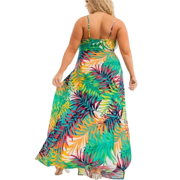 Sleeveless tropical print maxi sun dress with shorts underneath 2X - Picture 7 of 7